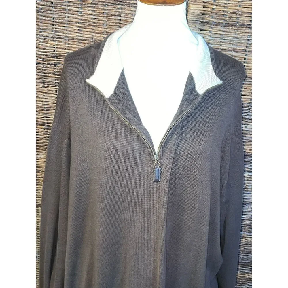Rochester 100% Pima Cotton Half Zip Pullover Brown/Tan Men’s Sweater Size 3XL